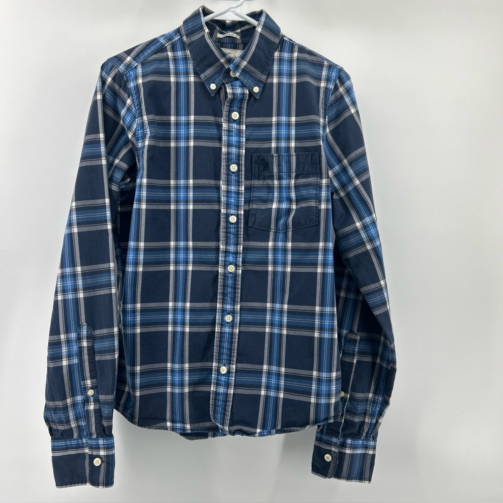 Abercrombie & Fitch Navy and Light Blue Plaid Shirt